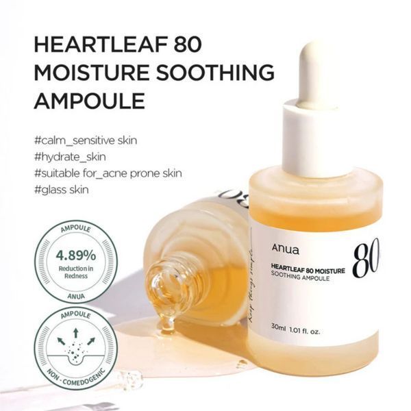 Anua Heartleaf 80 Moisture Soothing Ampoule Заспокійлива ампула для обличчя з екстрактом хауютюнії 80% 30ml 8809640730283 фото