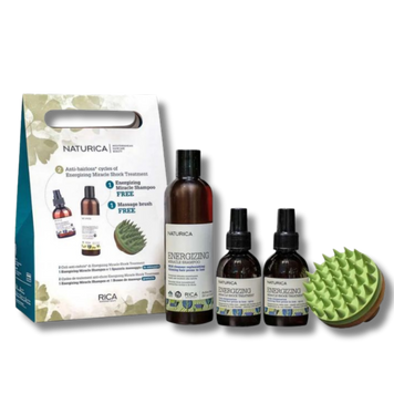 Rica NEW BOX PROMO ANTI-HAIRLOSS &ndash; НАБІР ПРОТИ ВИПАДІННЯ ВОЛОССЯ. (Він містить шампунь, 2 цикли лікування тривалістю 6 тижнів, а також ексклюзивну щітку, призначену для масажу та стимуляції шкіри голови.) PR-PROMOBOX-0124 фото